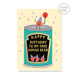 Fave Human Bean Pun Birthday | Luxury Gold Foil Card: Celo bags - Shells Cafe | Shells Little Shop