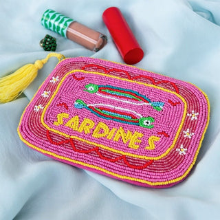 Handcrafted beaded makeup bag - Sardines - Shells Cafe | Shells Little Shop