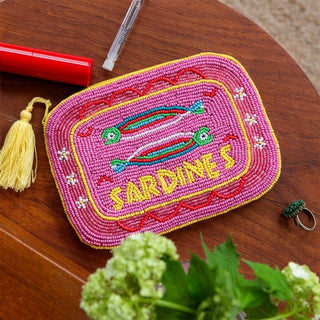 Handcrafted beaded makeup bag - Sardines - Shells Cafe | Shells Little Shop