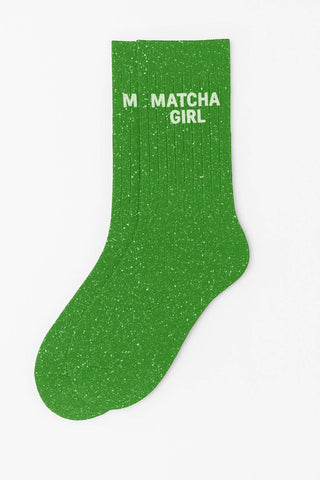 "Matcha Girl" Message Glitter Socks - Matcha - Shells Cafe | Shells Little Shop