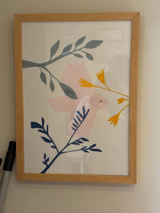 Pink Bird print, framed at Image Framers - Shells Cafe | Shells Little Shop