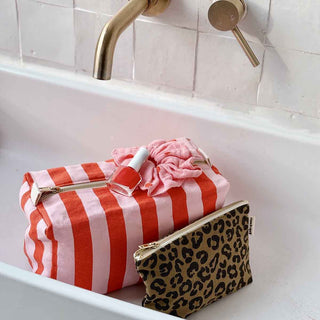 VIC TOILETRY BAG TERRY STRIPES PINK / TOMATO - Shells Cafe | Shells Little Shop