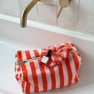 VIC TOILETRY BAG TERRY STRIPES PINK / TOMATO - Shells Cafe | Shells Little Shop